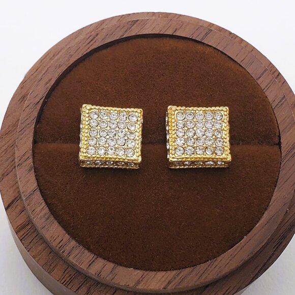 2ct Diamond Mens 18K Gold Square Stud Earrings Guys New 18 Karat